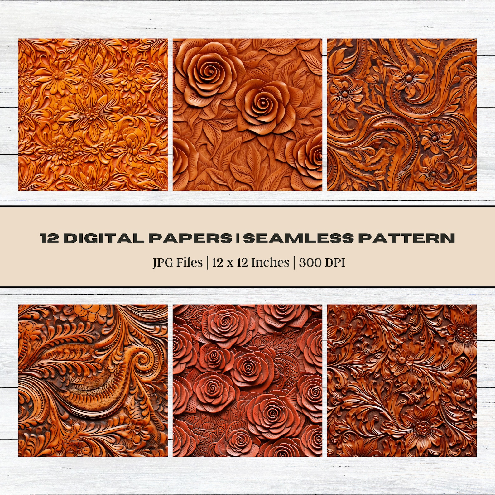 12 Western Tooled Leather Digital Paper, Leather Pattern, Western ...