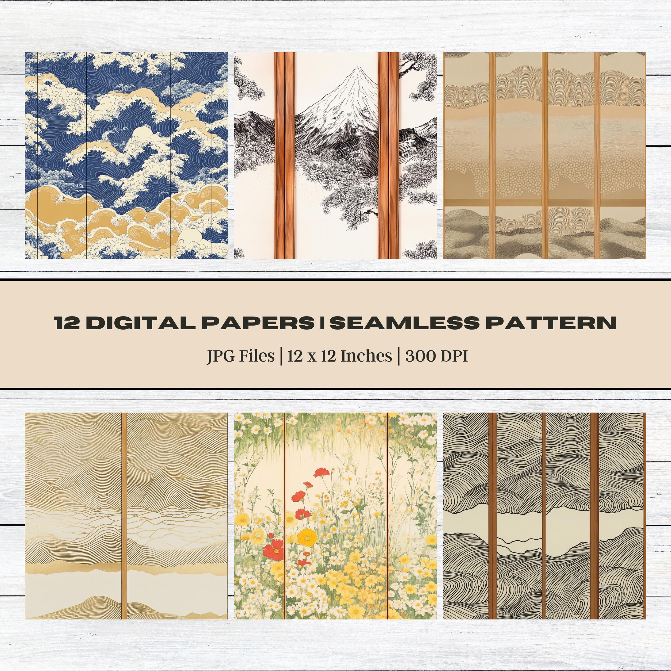 12 Japanese Folding Screens Digital Paper, Japanese Room Divider ...