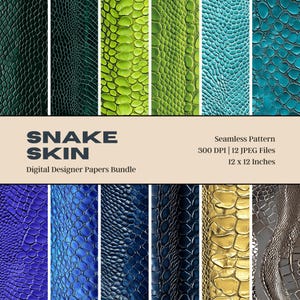 12 Papel Digital Pele de Cobra, Padrão de Couro, Texturas de Pele de Cobra, Vetor de Pele de Cobra, Padrão de Réptil, Padrão Exótico, Pele de Cobra