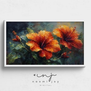 TV Frame Art Samsung Frame TV Art Hibiscus Garden Flowers Tropical Flower Gift Floral Home Decor Wall Art | Instant Download