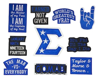 Blue and White Fraternity Embroidered Iron-On Or Sew-On Patch Individual Or 10 Piece Set