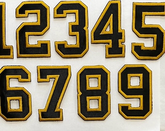 Embroidered Black Gold Number Patches: Iron-On/Sew-On Fraternity Sorority Apparel (3-4 Inch)