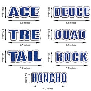 Ace Deuce Tre Quad Tail Rock Honcho Club Blue and White Fraternity Sorority Embroidered Iron-On Or Sew-On Patches
