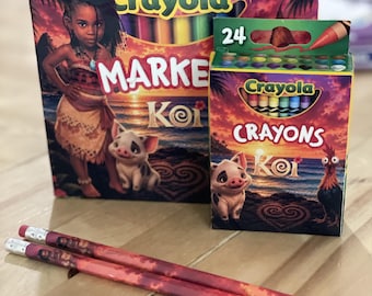 Personalized Moana School Supply Bundle | Custom Name Labels, Crayons, Pencils
