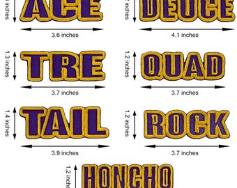 Fraternity Sorority Embroidered Patches: Ace Deuce Tre Quad Tail Rock Honcho Club (Iron-On/Sew-On)