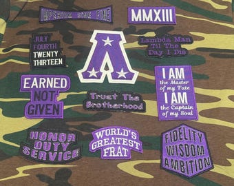 Embroidered Fraternity Patch: Purple, Black, Iron-On/Sew-On, 3-4 Inch (Individual or Set)