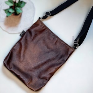 Vegan Leather Crossbody Bag: Handmade Batik Interior