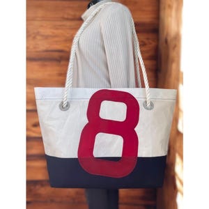Sailcloth Tote Bag with Rope Handles-Sail Away With Us Sail Bag #8 Zipper Tote (ST1)