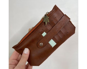 A New Leaf Wallet Made with Brown Vegan Leather - Compact Purse Pal Wallet Perfect for Fall (WA4)
