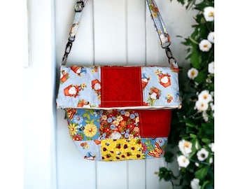 Gnomes in Spring 'Foldover Crossbody Bag' Quilted 5” Squares