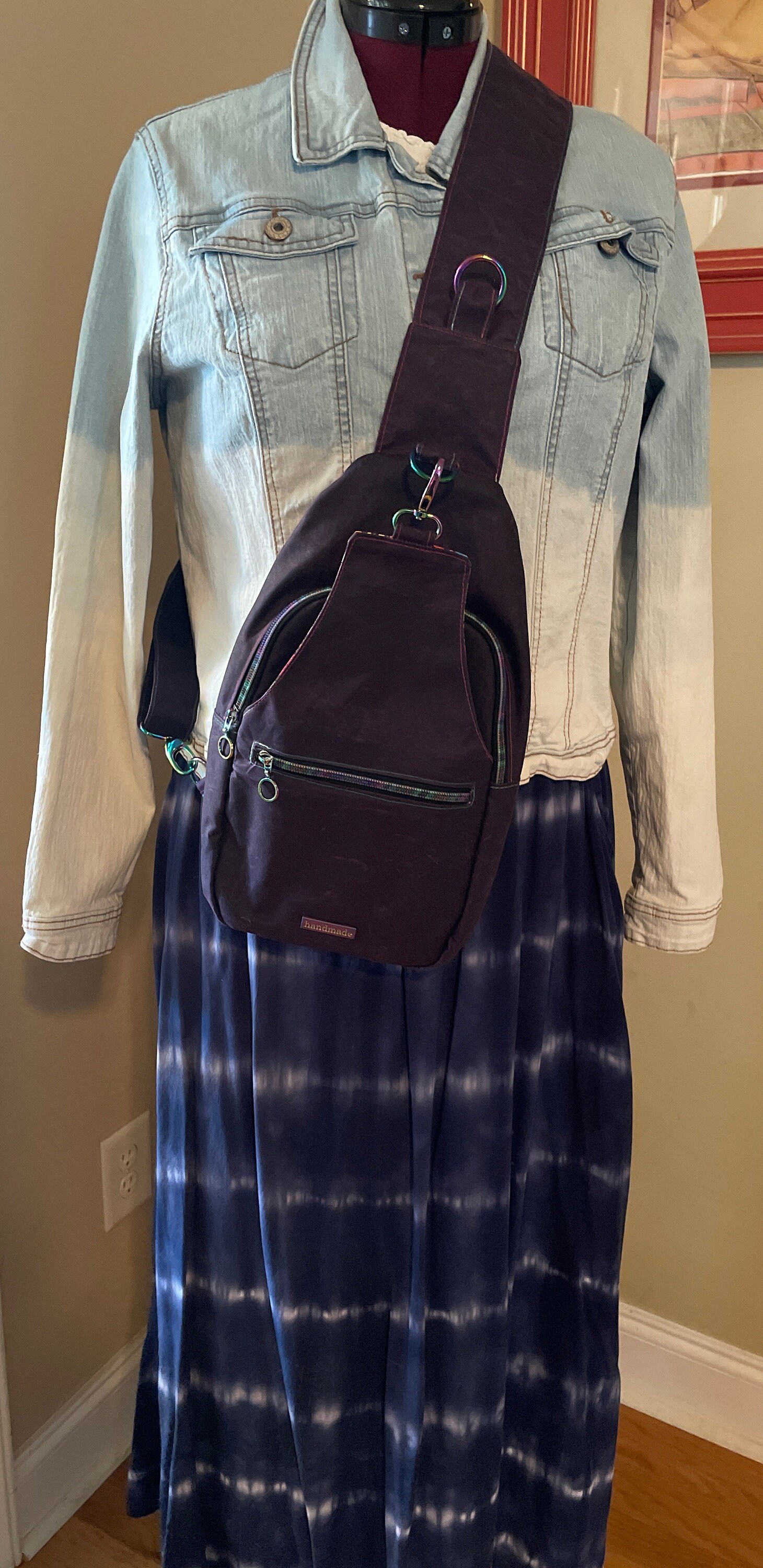 Poised Plum retrostyle Sling Bag Waxed Canvas & Waterproof Canvas