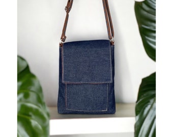 Denim Dreams | ‘Evelyn’ Messenger Bag with Anti-Theft Wallet ~ Repurposed Denim Purse ~ Blue Jean Messenger Bag