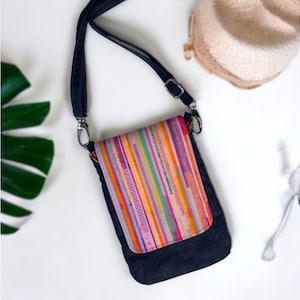 Cartera bandolera compacta de lona encerada con ranuras para tarjetas para teléfono (FB5)