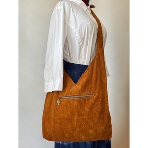 Corduroy and Batik Ready for Autumn 'The Not Bag' Tote/Crossbody with Adjustable Square Knot