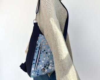 Upcycled Denim Convertible Bag: Floral Sling Backpack