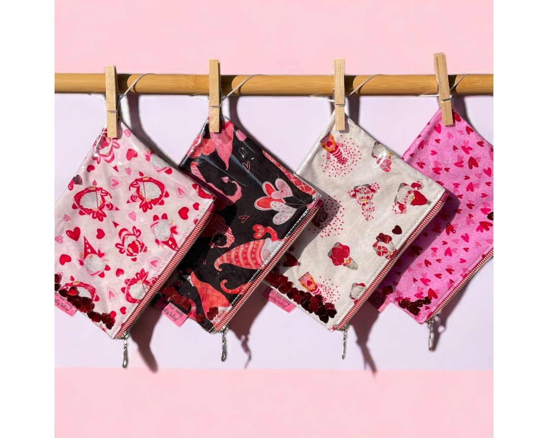 Valentines Day Confetti Pouches Vinyl Pouch Valentine's Day Gnome Pouch