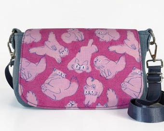 Pink Frisky Cat Saddlebag Crossbody Bag Purse