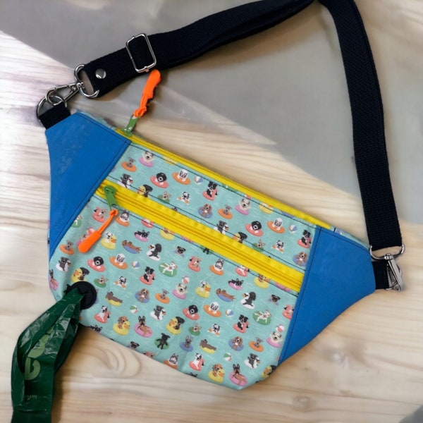 Pool Pawty | Double Zipper Cork and Cotton Dogs in Inner Tubes  Fanny Pack & Sling With Rubber Grommet for Easy Access to Dog Waste Bags