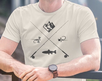 Fliegenfischen T-Shirt, Forellenfischen T-Shirt, Forellenhemd, Angelhemd, Bergfischerhemd, Trockenfliegenhemd, Herren-T-Shirt, Hemden für Männer