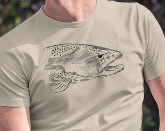 Camisa de trucha marrón, camiseta de trucha marrón, camisa de trucha, camiseta de trucha, camisa de pesca, camiseta de pesca, camisa de pesca con mosca, camiseta de pesca con mosca