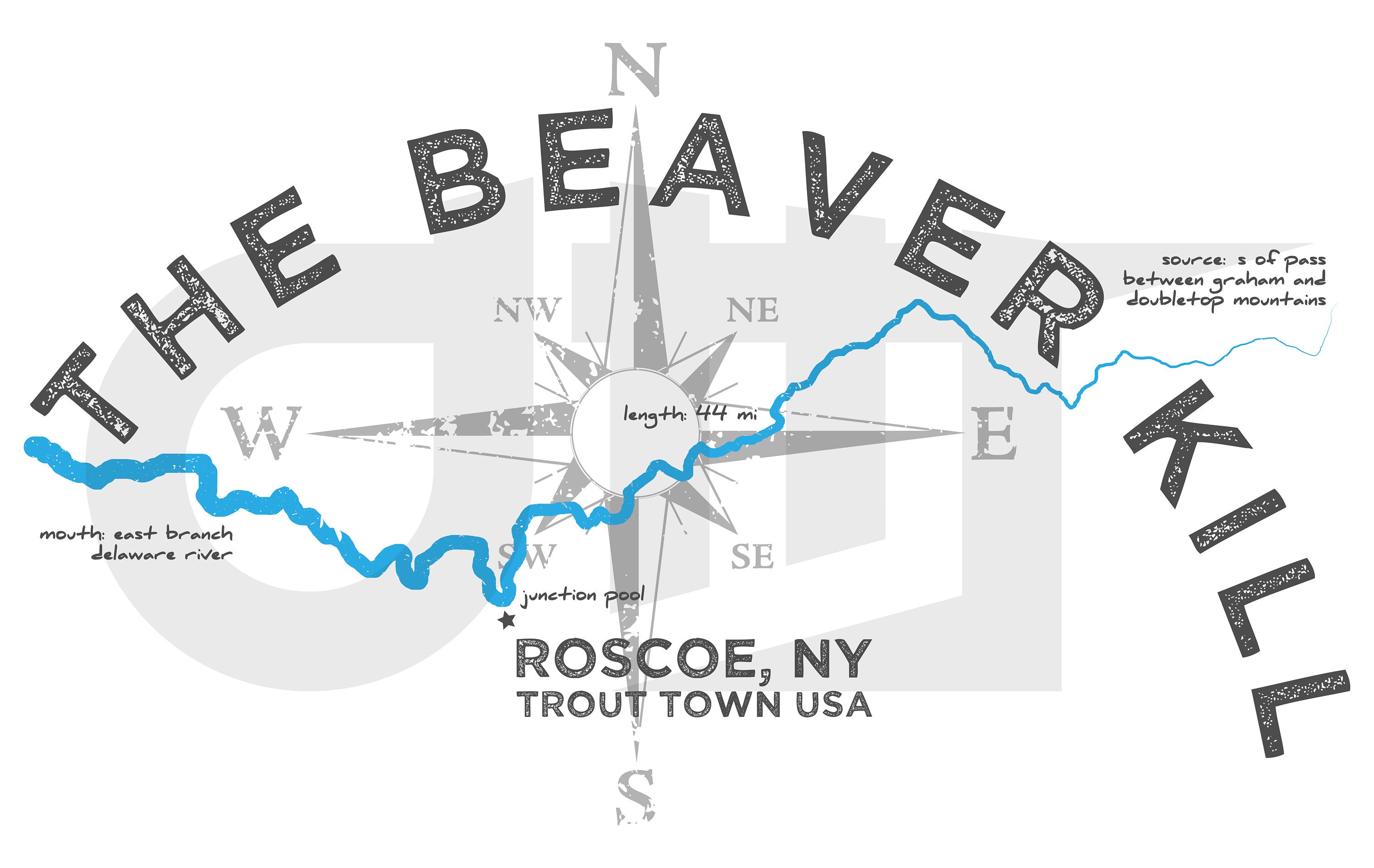 Beaverkill - Beaverkill Map - Beaver Kill - Fly Fishing Print - Fishing ...