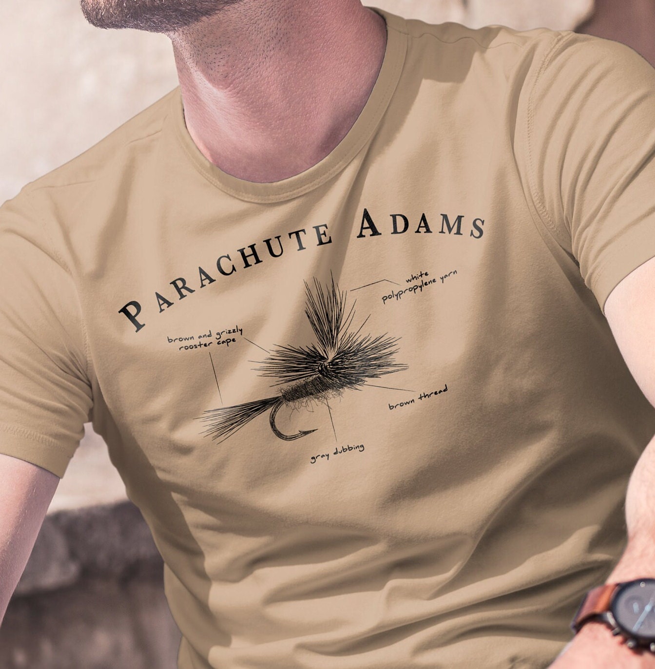 Parachute Adams Dry Fly unisex T-Shirt - Fly Fishing Gear - Fishing T Shirt - Fly Tying - Dry Flies - Trout Fishing - Rainbow - Brown