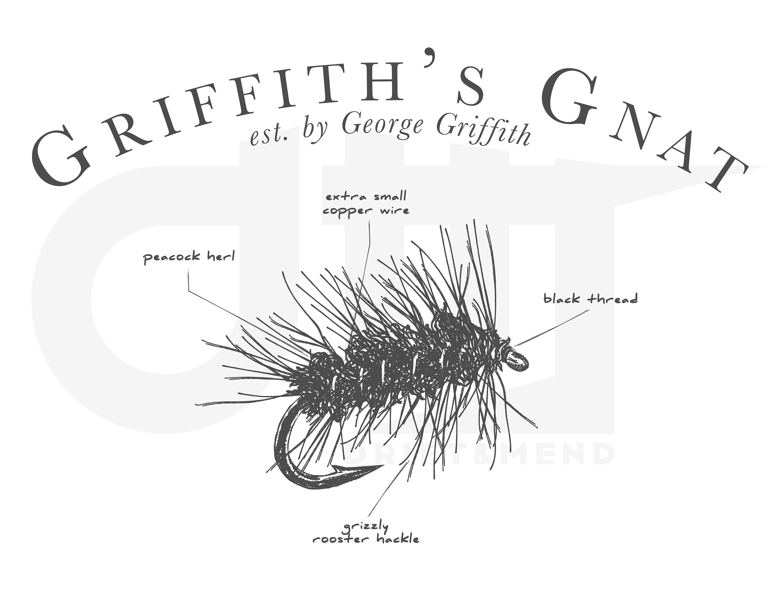 Griffith's Gnat Fly Tying Illustration Fly Fishing Print Fishing
