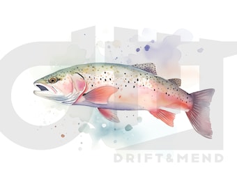 Aquarelle de truite arc-en-ciel - oeuvre d'art de pêche - pêche à la mouche - montage de mouches - numérique - téléchargement - art de pêche - art de pêche à la mouche - décoration d'intérieur