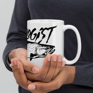 Troutologist white glossy mug - trout fishing - fly fishing gear - coffee mug - coffee cup - fisherman gift - fish - rainbow - brown