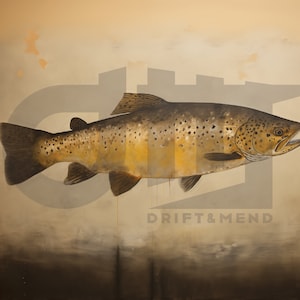 Brown trout drawing - fishing artwork - fly fishing - fly tying - digital artwork - download - fishing art - fly fishing art - home decor