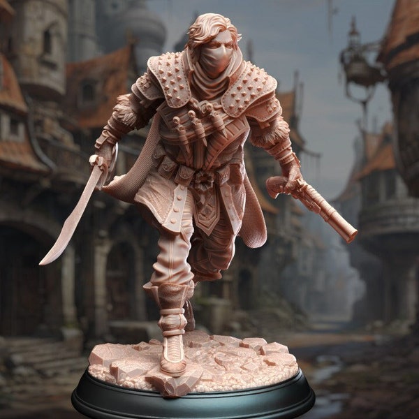 Human Rogue | Bandit | Pirate | swashbuckler | Thief | 3D Printed DnD Miniature for Tabletop D&D RPG | 32mm/75mm |