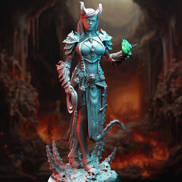 Female Tiefling Warlock | Fiend | Sorcerer | 3D Printed DnD Miniature for Tabletop D&D RPG | 32mm/75mm |