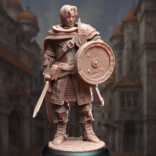 Arion Human Fighter | Warrior | Heavy Armour | Sword and Shield | 3D Printed DnD Miniature for Tabletop D&D RPG | 32mm/75mm |