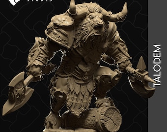 Talodem | Minotaur Warrior | Multiple Sizes | Dual Axe Wielding | 3D Printed Miniature | DnD Miniature | Mythical Beast |