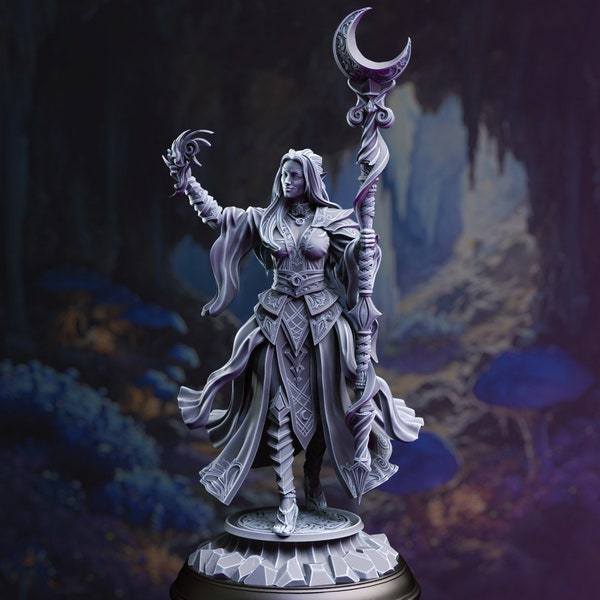 Kadna - Weibliche Drow Mond-Priesterin | 3D Gedruckte D&D Miniatur für Tabletop D&D RPG | 28/32mm/75mm |