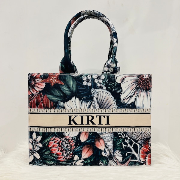 Bolso tote de flores de playa con nombre personalizado/estampado personalizado/bolso de lujo/bolso hecho para novias/por el mecanizado