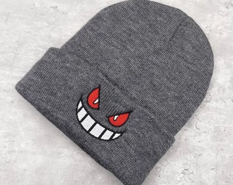 Gorro de invierno para exteriores con bordado de dibujos animados, boca grande, ojos rojos, bordado, gorro de punto, jersey, gorro de lana cálido