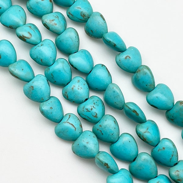 Howlite Heart Beads  Natural Howlite Turquoise 10mm  15” Strand