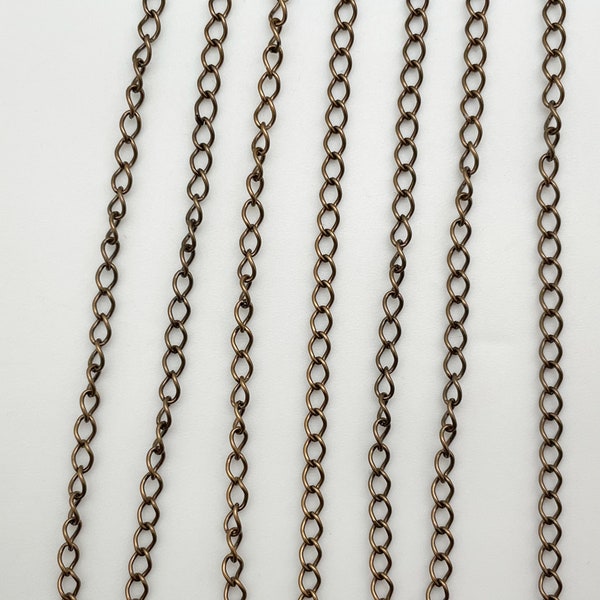 Antique Brass Chain, Open Links, 3mm Curb Chain, Jewelry Chain, Earring Chain, Delicate Extender Chain, Necklace Chain