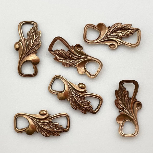 Antiqued Brass Stamping Bracelet or Necklace Link Art Nouveau Leaf, 9 X 18mm, 6 Pieces in a Pack