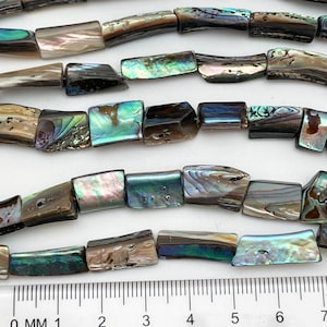 13-19 Beads, Paua Abalone, 8-15mm Irregular Tube, Natural Pearl/Shell, Jewelry Making, Three Sided, Rainbow Finish, High Luster Paua Shell