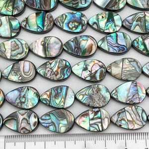 11 Beads, Paua Abalone Shell, 12X18mm Drop, Natural Pearl/Shell, Jewelry Making, Two Sided Rainbow Finish, High Luster Paua Shell