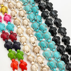 Howlite Turtle Beads Natural Howlite Black White Turquoise Multicolored Approx 15x18mm 15&quot; Strand