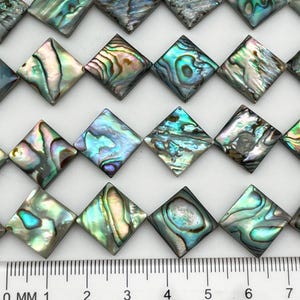 12 Beads, Paua Abalone Shell, 18mm Diamond, Natural Pearl/Shell, Jewelry Making, Two Sided Rainbow Finish, High Luster Paua, Craft Supplies