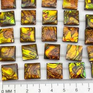 12 Beads, Paua Abalone Shell, 13mm Square Top Drill, Natural Pearl/Shell, Jewelry Making, Two Sided Gold Finish, High Luster Paua Shell