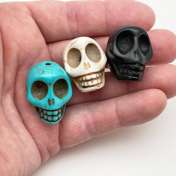 Howlite Skull Bead  Natural Howlite Black White Turquoise 30mm Bead