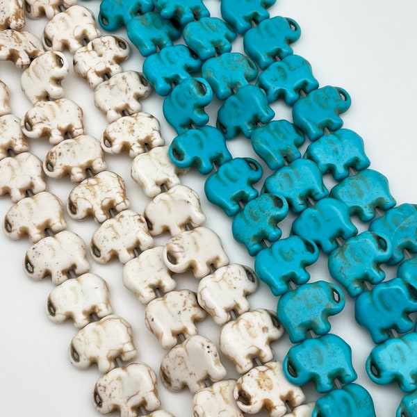 Howlite Elephant Beads Natural Howlite Blue or white, Approx 15x18mm
