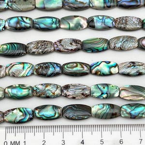13 Beads, Paua Abalone Shell, 10X15mm Pillow, Natural Pearl/Shell, Jewelry Making, Two Sided Rainbow Finish, High Luster Paua Shell