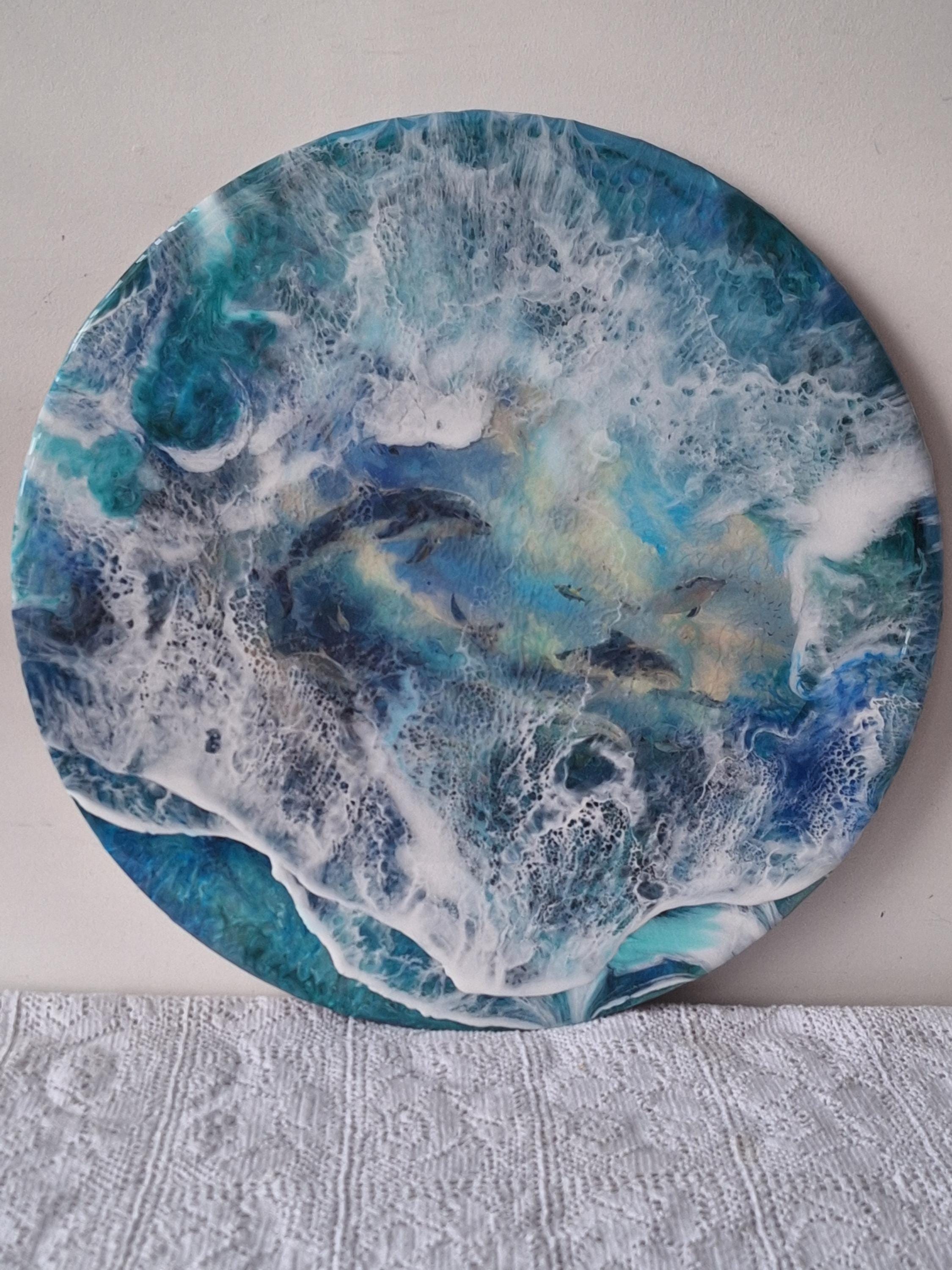 Resin art beautiful ocean waves and Dolphins