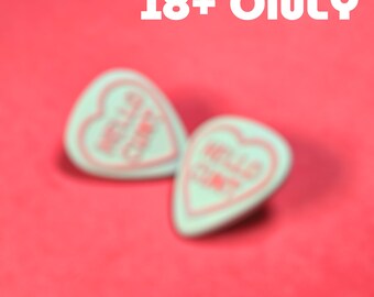 Handmade Rude Resin Pin Badge, Love Hearts Sweets Style 3D Printed painted varnished, musician guitarist rock metal gift funny the boys luv